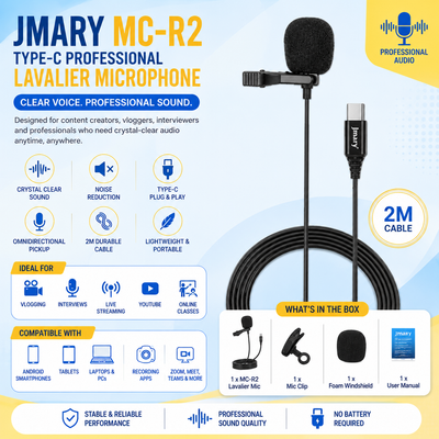 JMARY MC-R2 Type-C Professional Lavalier Microphone for Android | Clip-On Mic for YouTube, Interview & Live Streaming