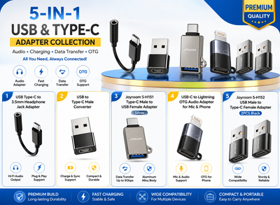 Joyroom USB & Type-C Adapter Collection – USB-C to 3.5mm Audio, USB-A to USB-C, OTG & Charging Adapters