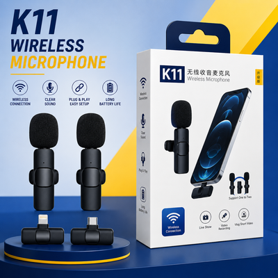 K11 2-in-1 Collar Wireless Microphone for iPhone, Android & Type-C Supported