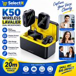 K50 wireless dual lavalier microphone set with digital display screen