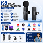 K8 Wireless Lavalier Microphone with USB Type-C receiver and clip-on design for clear, noise-reduced audio recording on Android devices