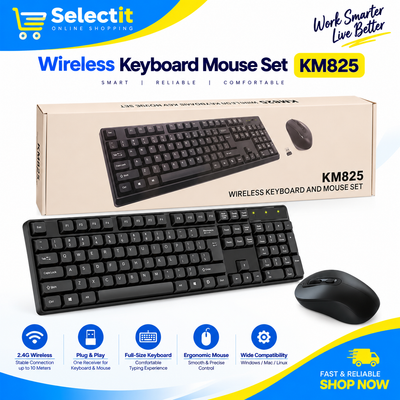 Wireless Keyboard & Mouse Set KM825 | Wireless Keyboard Mouse Combo for PC & Laptop