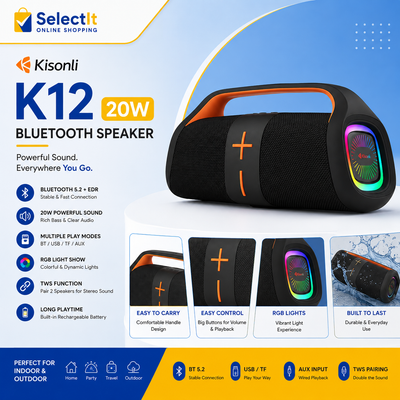 Kisonli K12 20w BT(5.2)+edr Norm BT/usb/tf/aux/rgb Bluetooth Speaker
