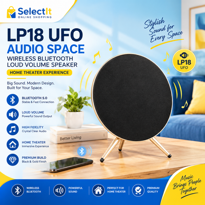 Lp18 UFO Audio Space Wireless Bluetooth Loud Volume Home Theater Speaker Black Gold