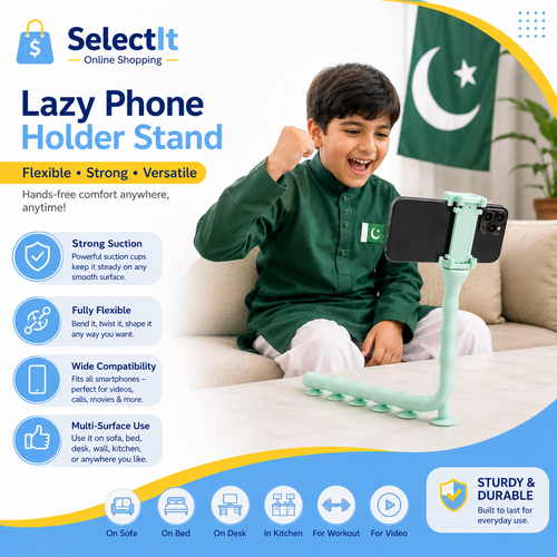 Lazy Phone Holder Stand with Suction Cup | Flexible Caterpillar Mobile Holder for Wall, Desk & Pillar