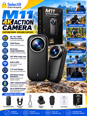 M11 4K Stabilization Action Camera – WiFi EIS Body Camera with IP65 Water Resistance