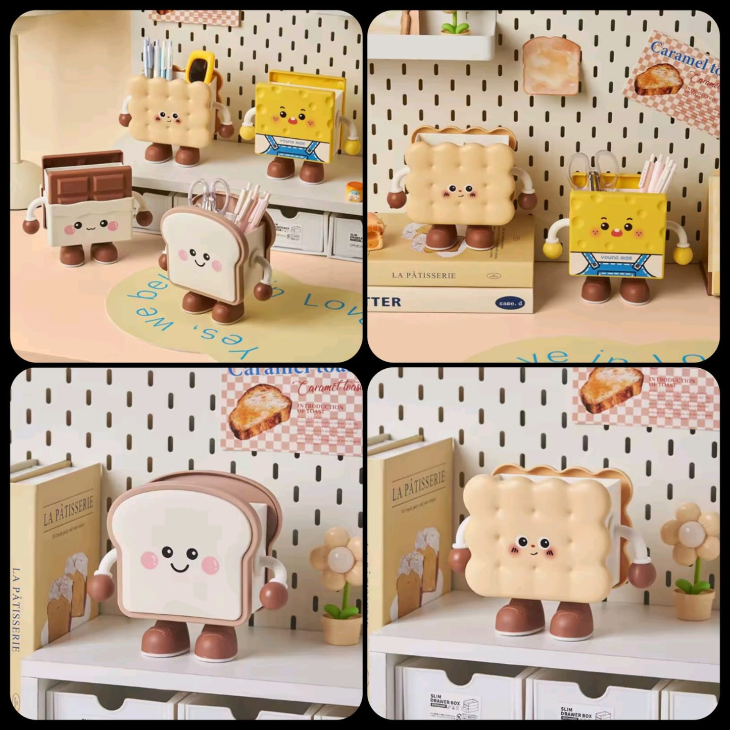 Multi Shape Pen holder - Cute Cartoon Bread & Biscuit Pen Holder Organizer for Desk