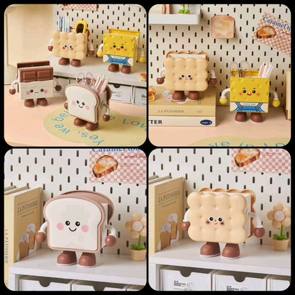Multi Shape Pen holder - Cute Cartoon Bread & Biscuit Pen Holder Organizer for Desk