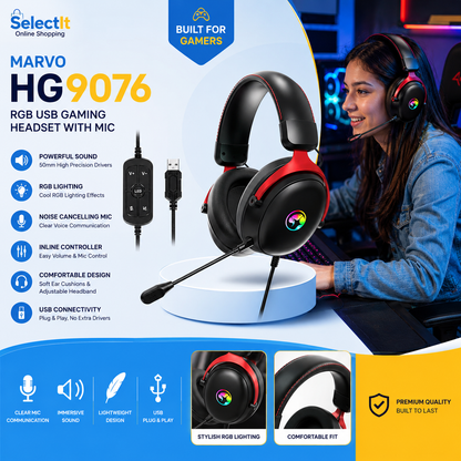 Marvo HG9076 USB gaming headset with detachable microphone
