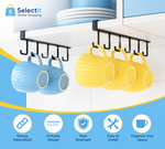 Metal Under Cabinet Mug Holder Rack | 6 Hooks Tea Cup & Coffee Mug Hanging Organizer
