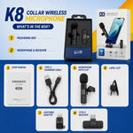 K8 Wireless Lavalier Microphone USB Type-C clip-on mic with noise reduction for Android devices, ideal for vlogging and live streaming