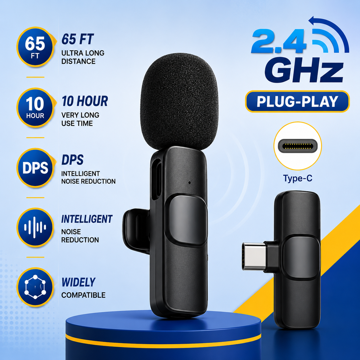 Microphone with USB Type-C Receiver for Android, Vlogging, Interviews, Live Streaming, and Podcast Recording