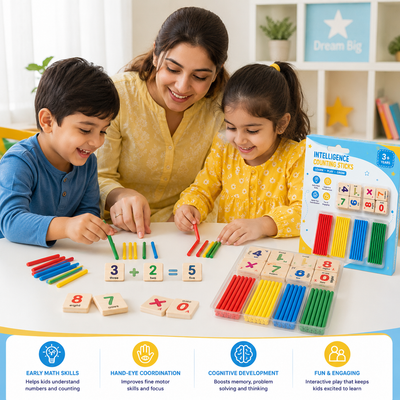 Math Learning Educational Toy for Kids | Wooden Montessori Counting Sticks & Number Cards