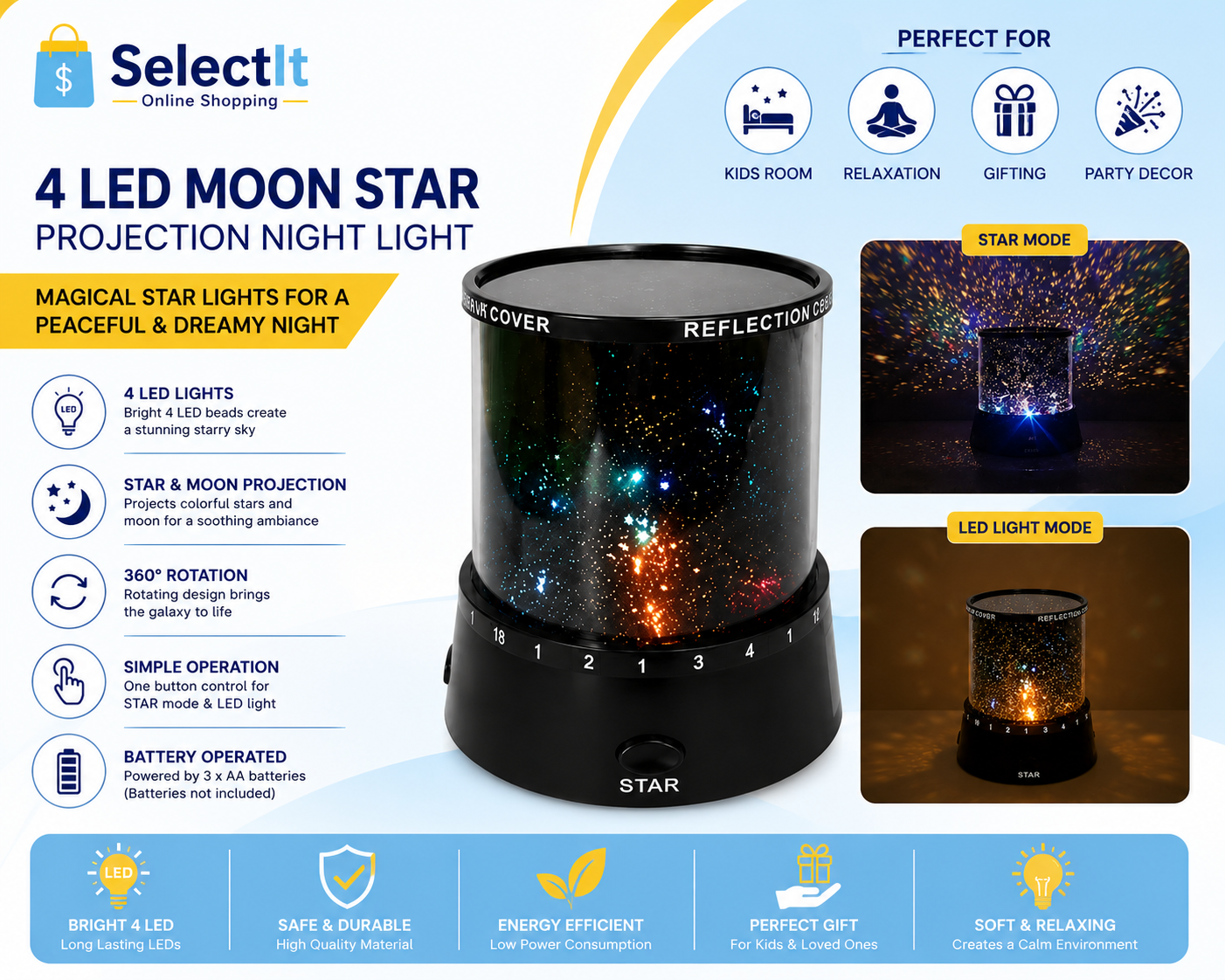 Moon Lamp, Star Projector, Night Light, Kids Night Lamp, LED Projector Lamp, Bedroom Night Light, Nursery Lamp, Moon Star Light, Holiday Light, Home Decor
