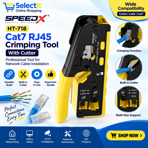 SpeedX HT-718 Cat7 RJ45 Crimping Tool with Cutter for Ethernet Network Cable Termination