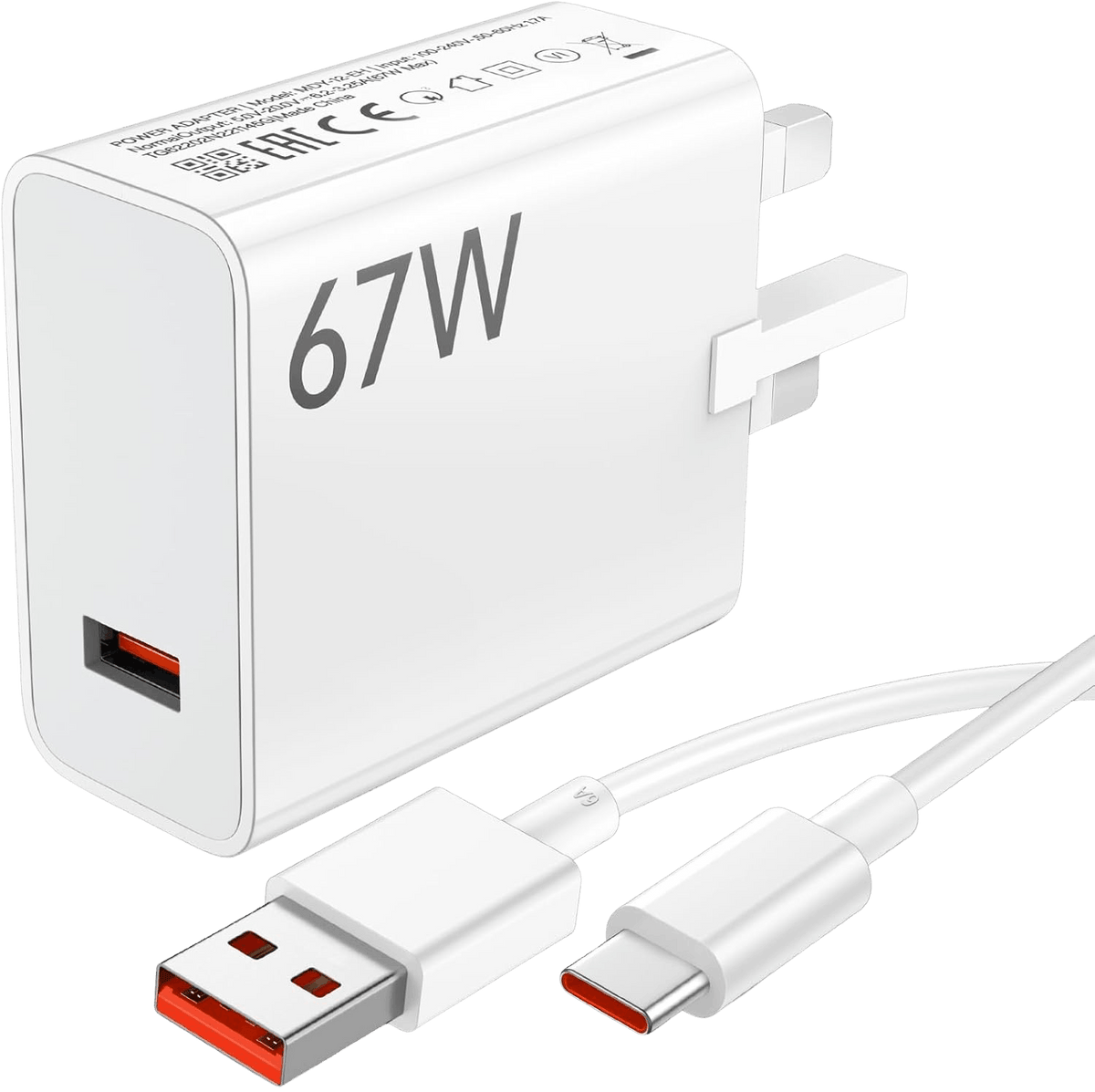Original Xiaomi 67W Turbo Charger EU GaN fast charging adapter with 5A USB cable for Xiaomi, Redmi, Poco, and Mi smartphones