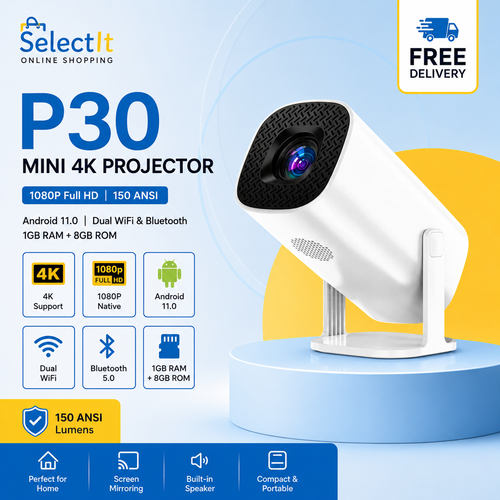 P30 Mini Smart Projector Android 11 1080P HD 4K Supported WiFi 6 Bluetooth Portable Home Cinema