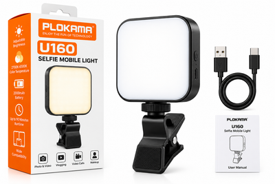 PLOKAMA U160 Selfie Mobile Light – Rechargeable LED Video & Vlogging Light