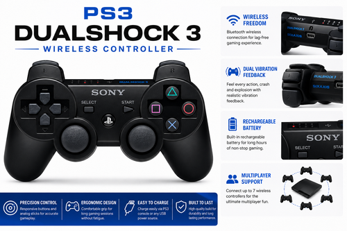 PS3 DualShock 3 Wireless Controller – Bluetooth Gamepad for PlayStation 3 (Black)