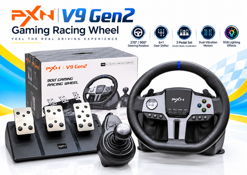 PXN V9 Gen 2 Racing Wheel Set with 3 Pedals and Gear Shifter