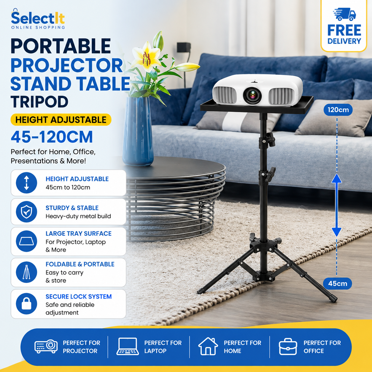 Portable Projector & Laptop Stand 45-120cm Adjustable