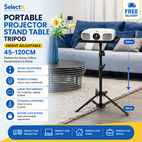 Portable Projector & Laptop Stand Tripod Adjustable Height 45-120cm Universal Metal Stand - Projector Mount Stand