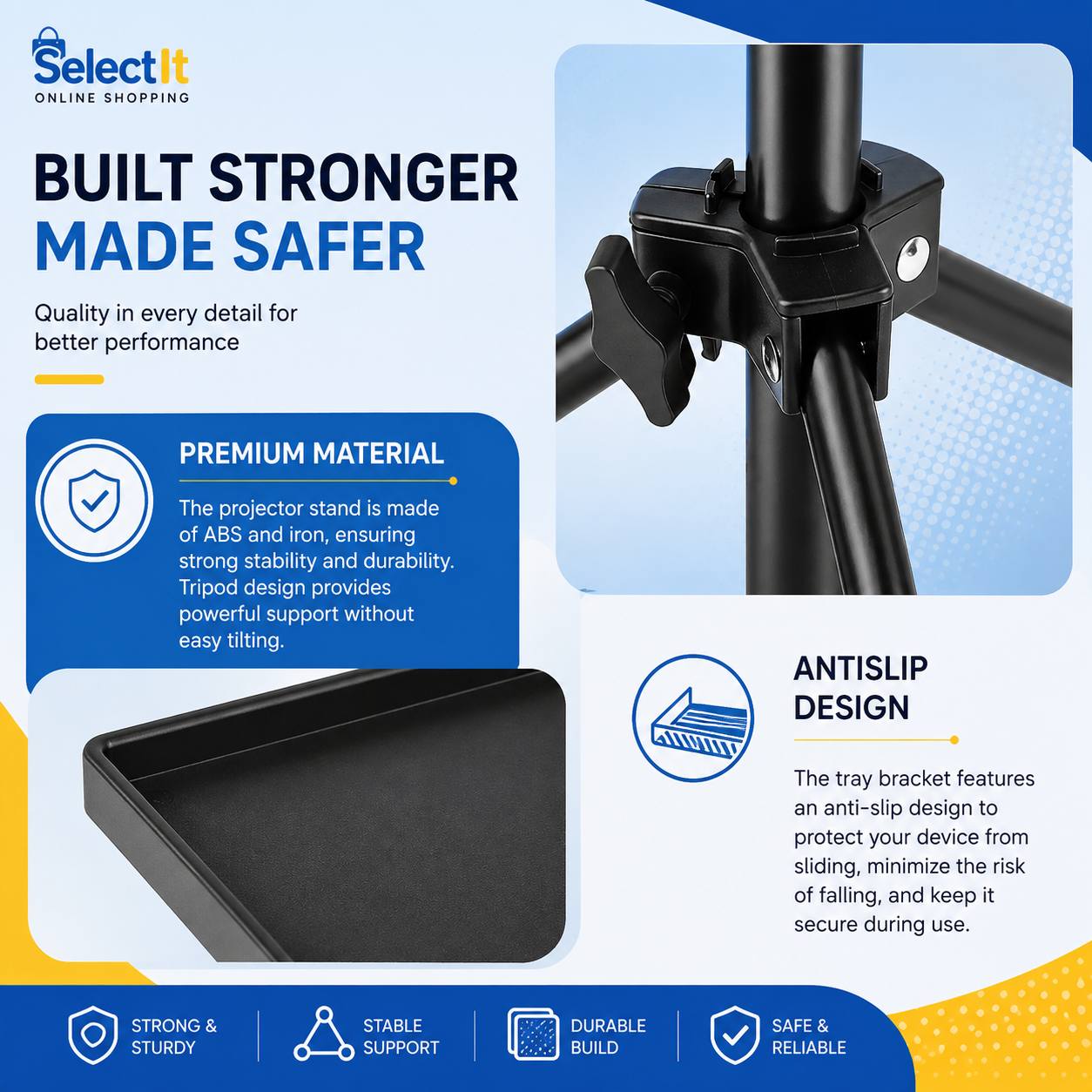 Portable Projector & Laptop Stand Tripod Adjustable Height 45-120cm 