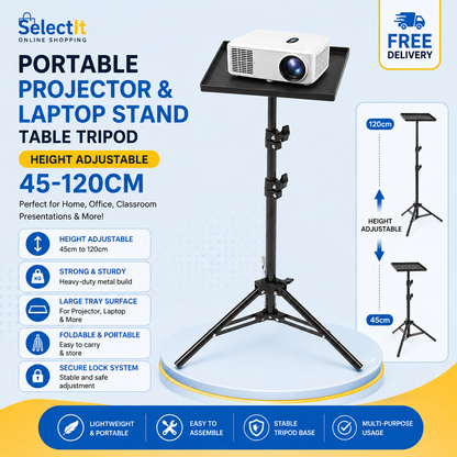Portable Projector & Laptop Stand Tripod Adjustable Height 45-120cm Universal Metal Stand