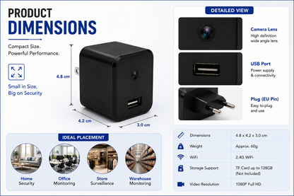 Smart WiFi Camera Charger 1080P HD with Mobile App Access