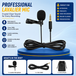 Professional clip-on lavalier microphone for clear voice recording and noise reduction.