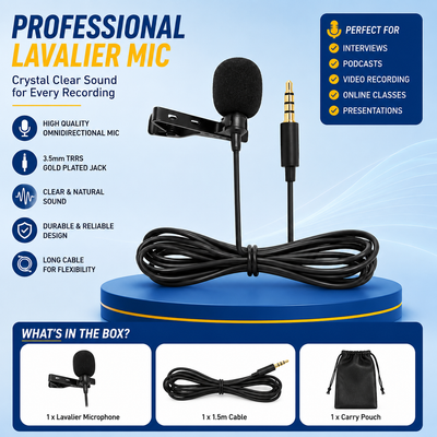 Professional Lavalier Microphone Clip-On Mic for YouTube, Interview, Podcast & Live Streaming