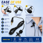 Compact professional lavalier microphone clip-on with noise reduction for YouTube and podcast recording