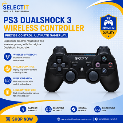 PS3 DualShock 3 Wireless Controller | Bluetooth Dual Vibration Gamepad – Black