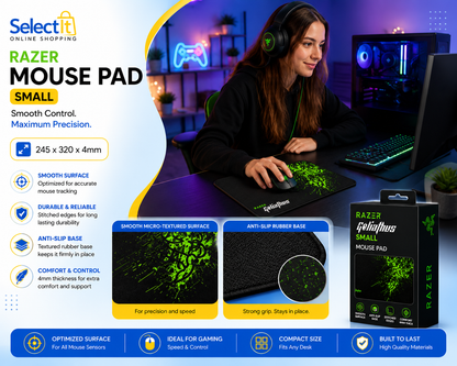 Razer compact gaming mouse mat with stitched edges