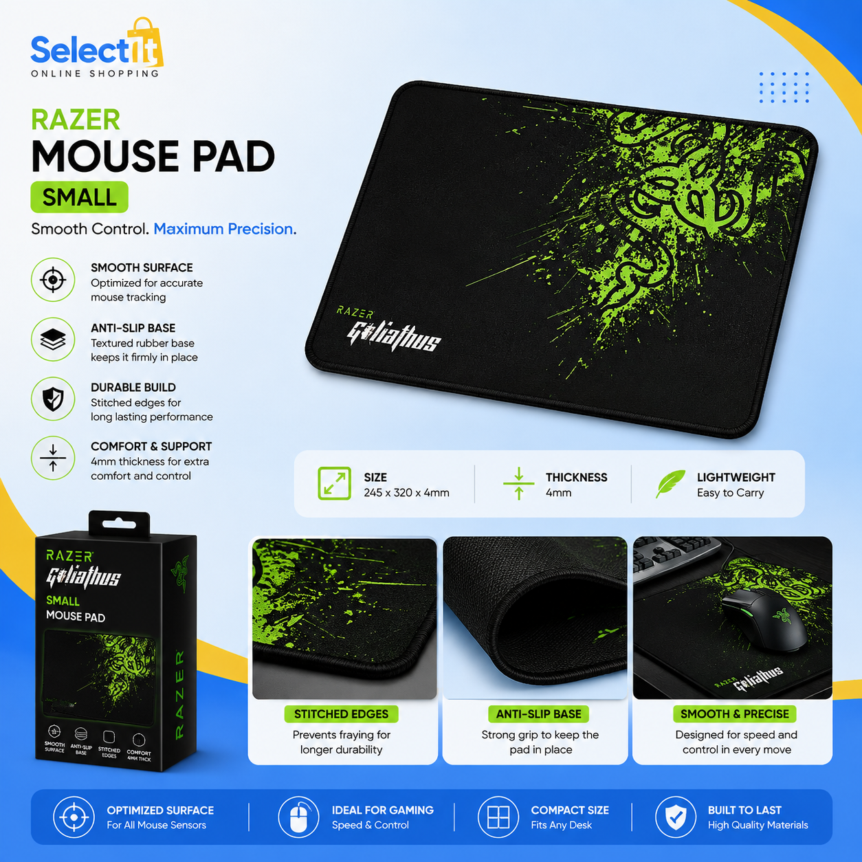 Razer small non-slip mouse pad for gaming and office
