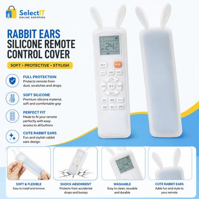 Silicone TV Remote Control Protective Cover Rabbit Ears | Glow-in-the-Dark AC / TV Dustproof Case (Large & Small) White