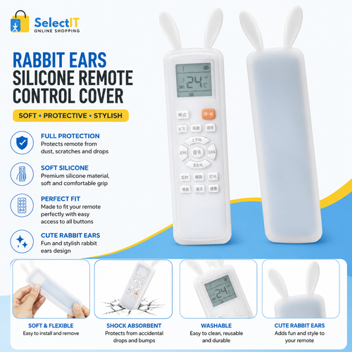 Silicone TV Remote Control Protective Cover Rabbit Ears | Glow-in-the-Dark AC / TV Dustproof Case (Large & Small) White