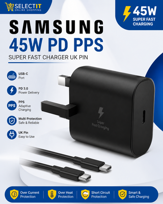 Samsung 45W PD PPS Super Fast Charger UK Pin – Super Fast Charging 2.0 for Galaxy S25, S24, S23 & USB-C Devices