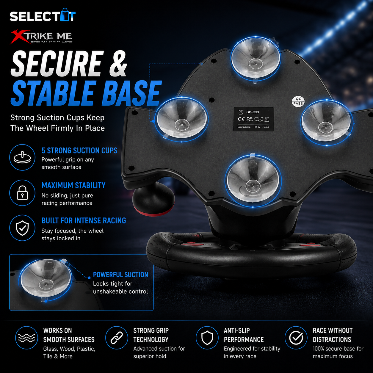 Secure stable base for racing wheel