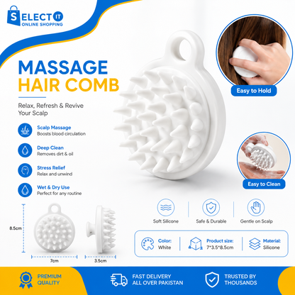 Silicone Shampoo Scalp Massager Brush – Soft Hair & Body Shower Massage Comb - White