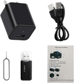 1080P Hidden Spy Camera Charger with motion detection and EU to UK adapter, compact indoor security device