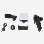 5-in-1 smartphone video making and vlogging kit with tripod, LED light, microphone, phone holder, and wireless remote