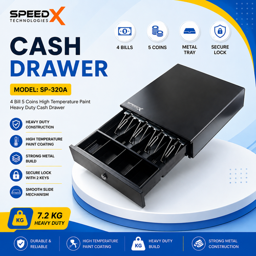 Speed-X SP-320A 4 Bill 5 Coins High Temperature Paint Cash Drawer