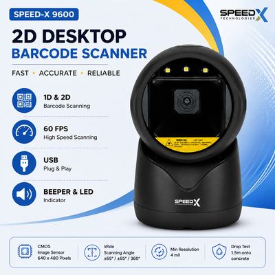 Speed-X 9600 2D Desktop Barcode Scanner – USB QR Code & Barcode Reader