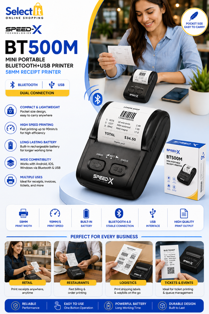 Speed-X BT500M Bluetooth and USB thermal printer
