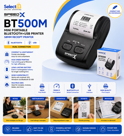 Speed-X BT500M portable 58mm receipt printer
