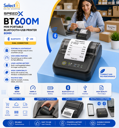 Speed-X BT600M portable 80mm receipt printer
