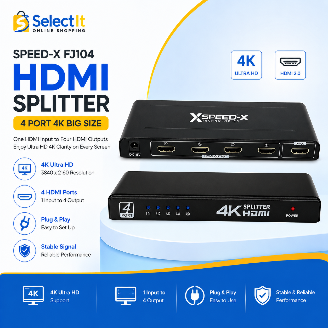 Speed-X FJ104 HDMI splitter 1 input 4 output 4K
