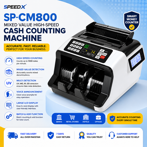 SpeedX SP-CM800 Mixed Value High-Speed Cash Counting Machine Suitable for Home, Office, Gaming, Computing
