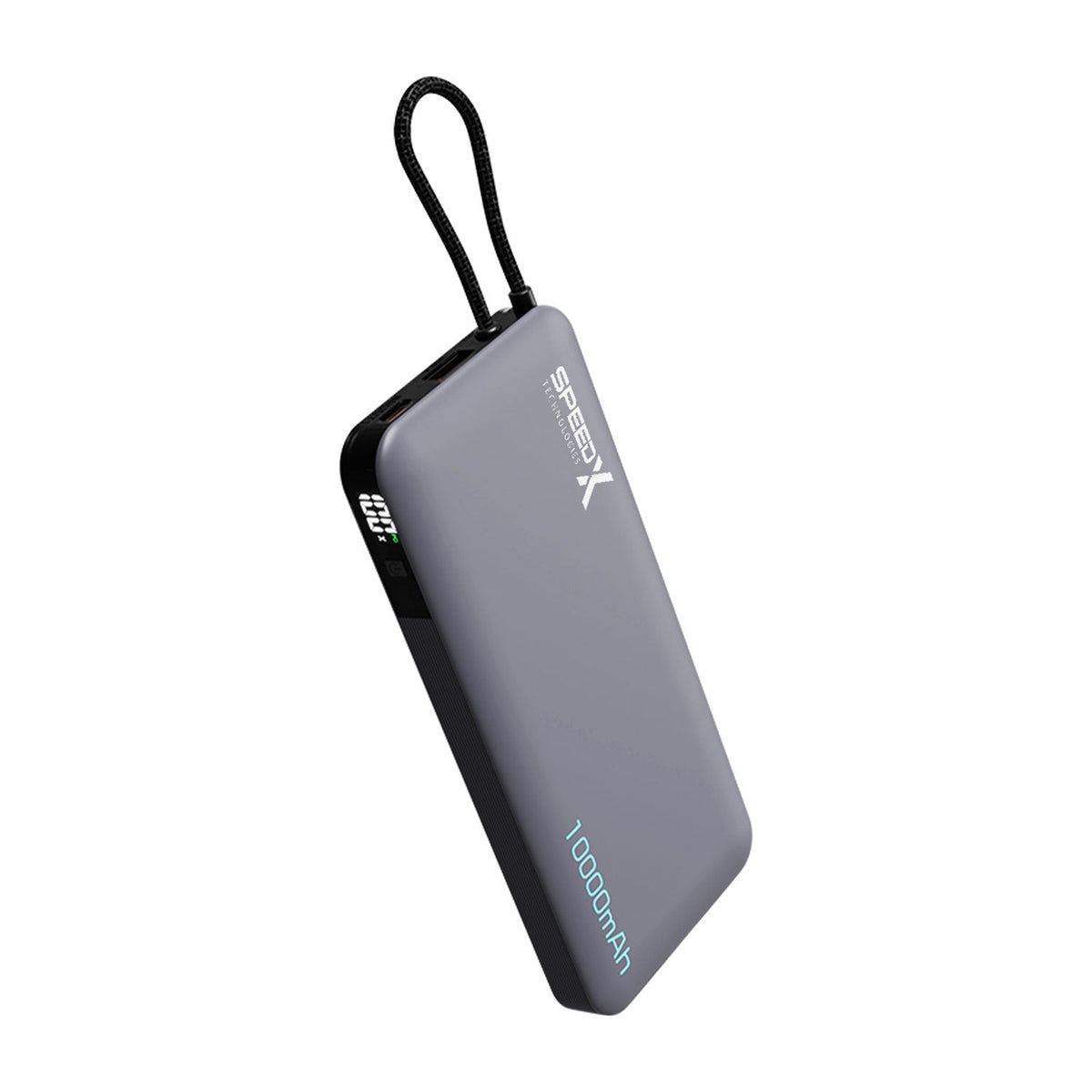Speed-X SP-S185 22.5W 10000mAh super fast charging power bank with built-in USB-C cable and LED display